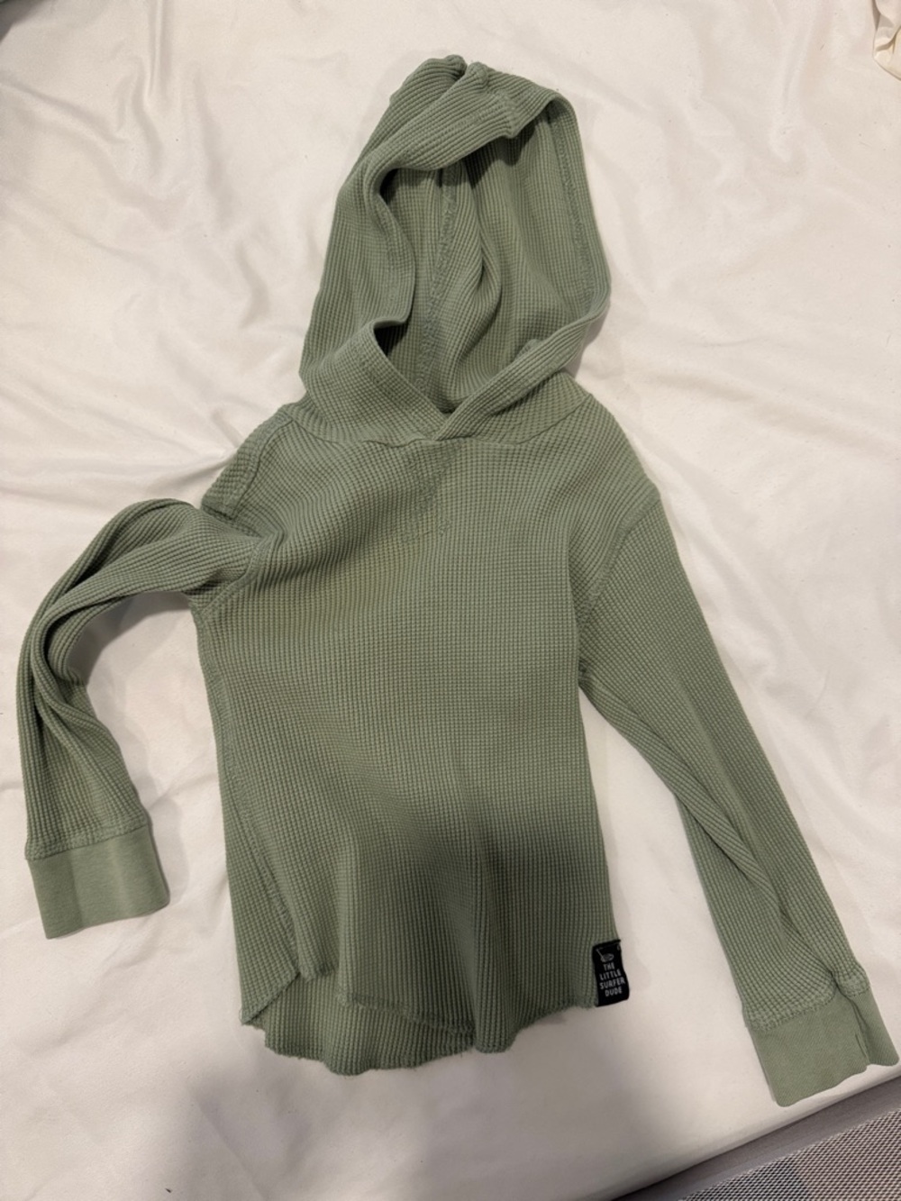 Little Surfer Dude Green Waffle-Knit Hooded Sweater